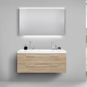 Design Badezimmer Set mit LED Lichtspiegel und Doppelwaschtisch Evermite Nur Heute