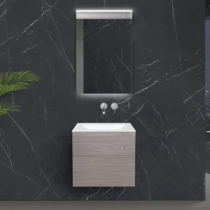 Zafiro - Badmöbelset 60 cm mit Glaswaschbecken Optiwhite, griffloser Unterschrank und Lichtspiegel Highlight