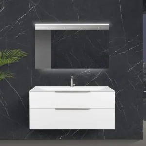 Wochenendangebot Zafiro - Badmöbelset 120 cm mit Glaswaschbecken (Einzel) Optiwhite, Unterschrank und Lichtspiegel