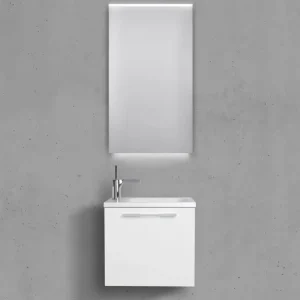 Gäste Badmöbel Set Rimini, mit LED Lichtspiegel, weiß HG Jetzt Kaufen
