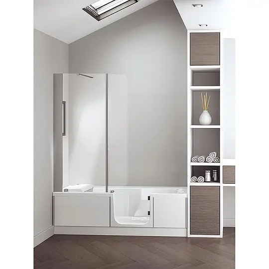 Badewanne Kinedo Duo-Eck mit Duschbereich links, Glasverkleidung, weiß, 1700 x 590 x 750 mm - D4-1775-ER-GW-DK Solange Der Vorrat Reicht