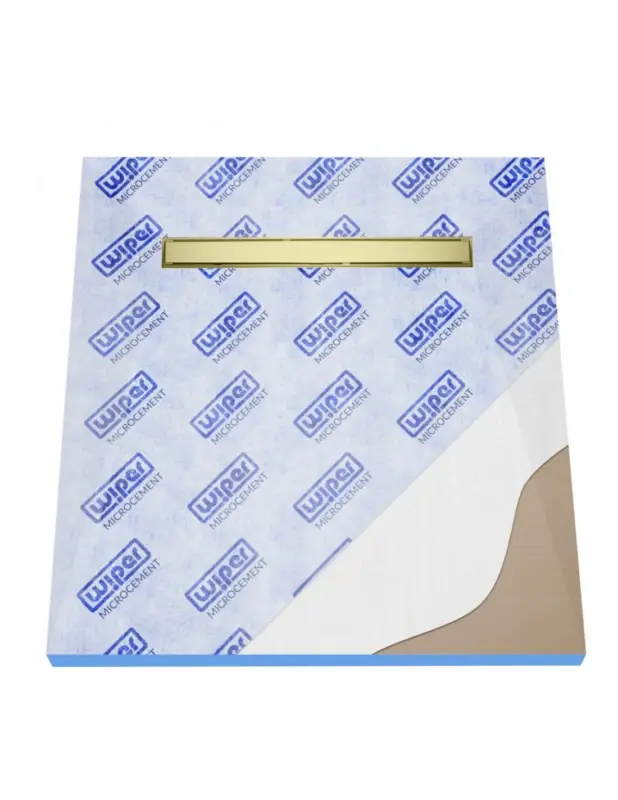 Kostenloser Versand Duschelement für Mikrozement 80 x 80 cm 4-seitiges Gefälle mit Rinne Wiper Resinbase MCR PVD Ponente Gold
