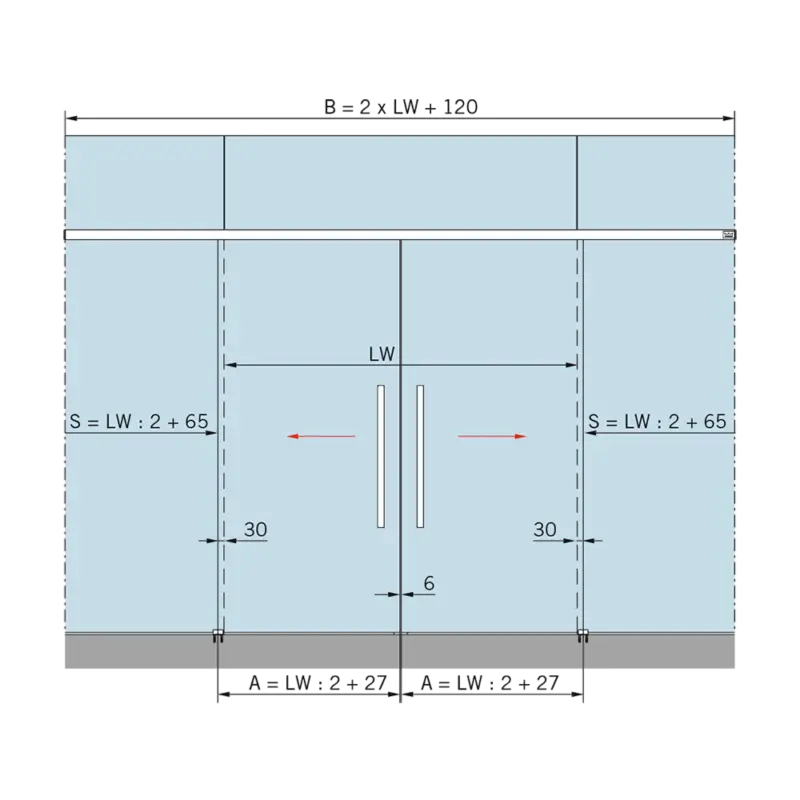DORMA MUTO Comfort L 80 Schiebetürbeschlag-Set 2flg. an Glas, für Lichte Öffnung bis 2.446 mm Mega-Angebot