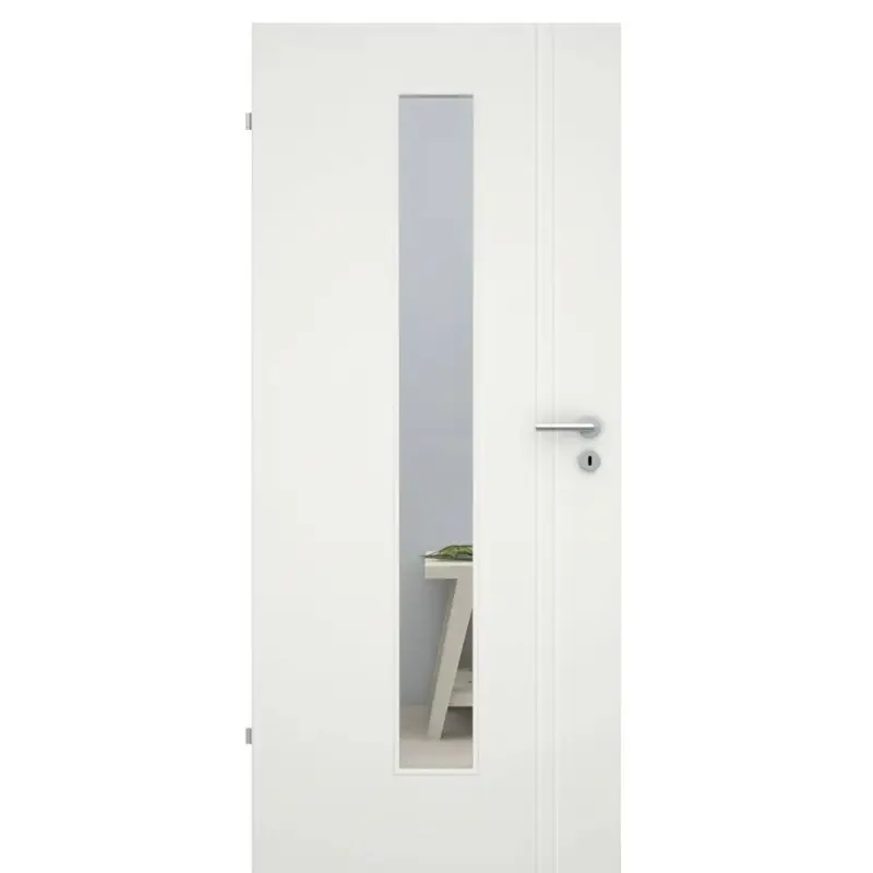 Neue Kollektion Zimmertür im Sondermaß mit Lichtausschnitt soft-weiß 2 Rillen aufrecht Eckkante - Modell Designtür VS21LAM