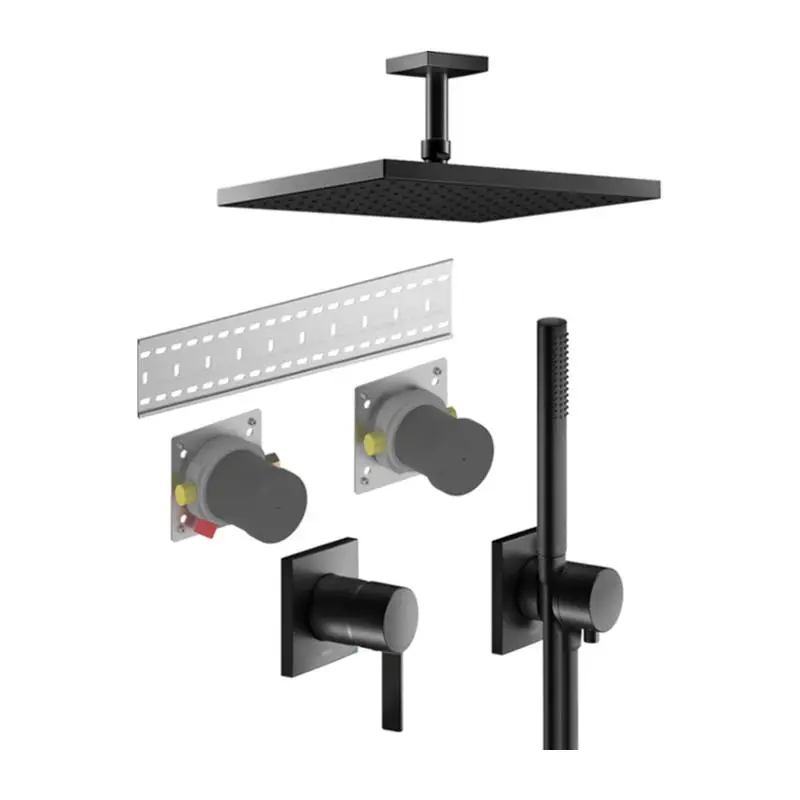 Keuco IXMO Unterputz Duschsystem mit Einhebelmischer eckig mit Kopfbrause 250x250 Deckenanschluss und Grundkörper, schwarz matt Schneller Versand