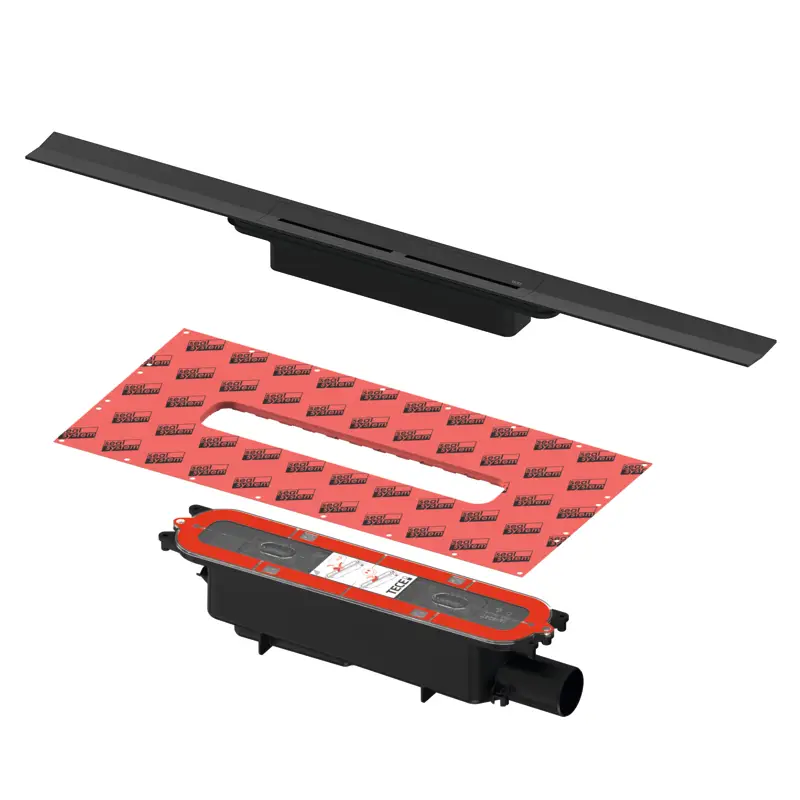 Preiswert TECE drainprofile Duschprofil schwarz gebürstet, L: 120 cm B: 5,5 cm mit Ablauf DN 50 Auslauf seitlich