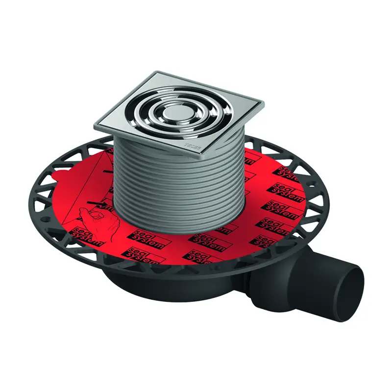 Aktuell TECE drainpoint S 112 Ablaufset superflach mit Seal System Universalflansch und Rostrahmen